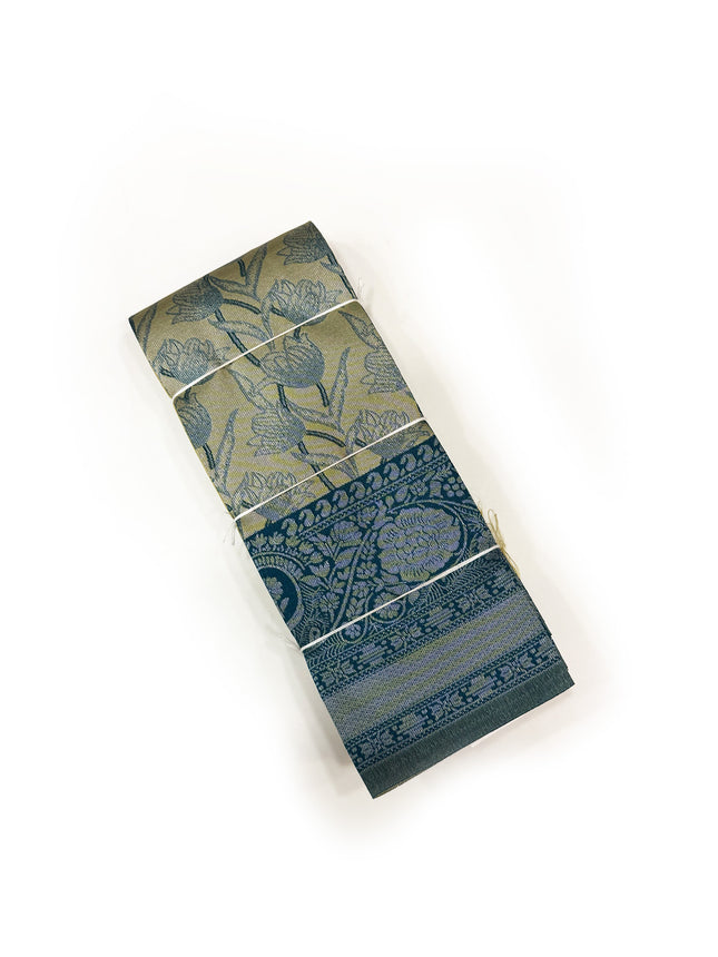 Sophisticated Sage Gold &amp; Peacock Teal Woven Silk Saree