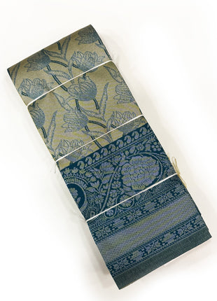 Sophisticated Sage Gold &amp; Peacock Teal Woven Silk Saree