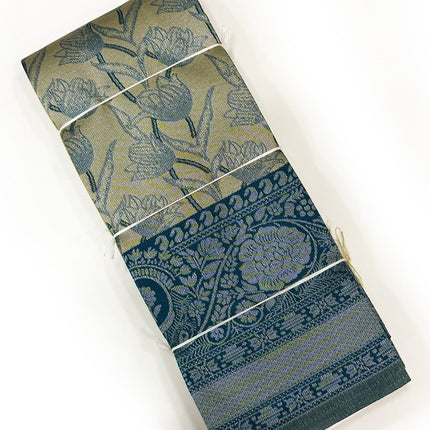 Sophisticated Sage Gold &amp; Peacock Teal Woven Silk Saree