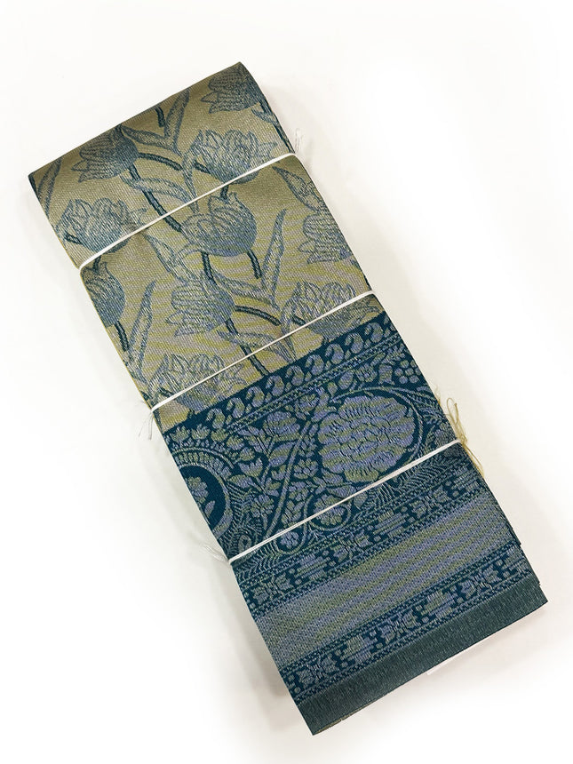 Sophisticated Sage Gold &amp; Peacock Teal Woven Silk Saree