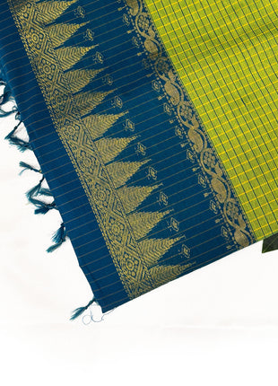 Premium Lime Green & Peacock Blue Kalyani Cotton Saree