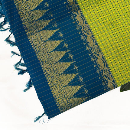 Premium Lime Green & Peacock Blue Kalyani Cotton Saree