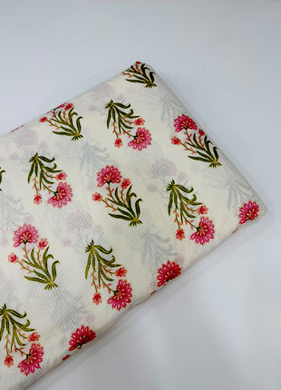 Off-White Pink Floral Hand-Block Printed running material
