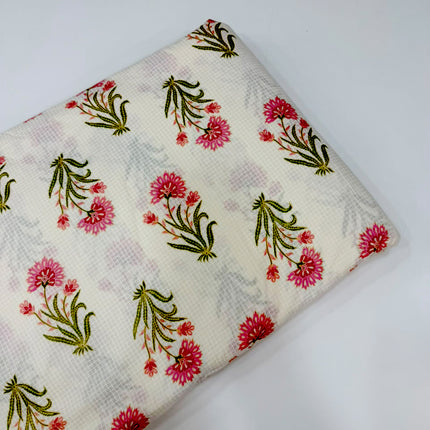 Off-White Pink Floral Hand-Block Printed running material