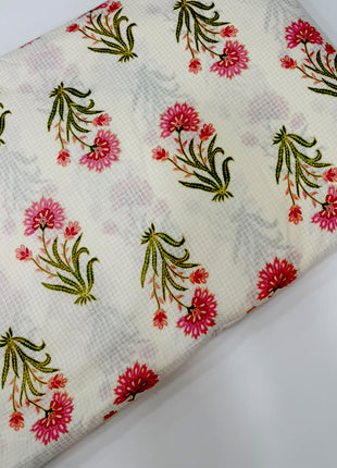 Off-White Pink Floral Hand-Block Printed running material