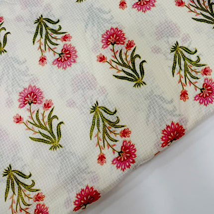 Off-White Pink Floral Hand-Block Printed running material