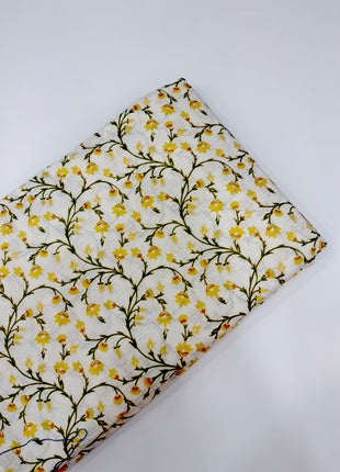 Off-White Yellow Floral Vine Printed running material