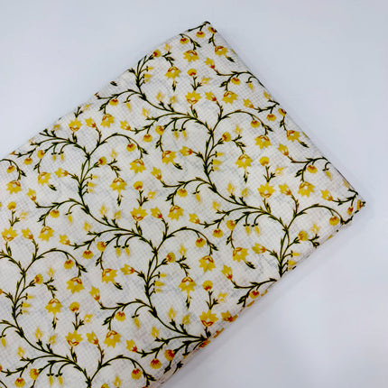 Off-White Yellow Floral Vine Printed running material
