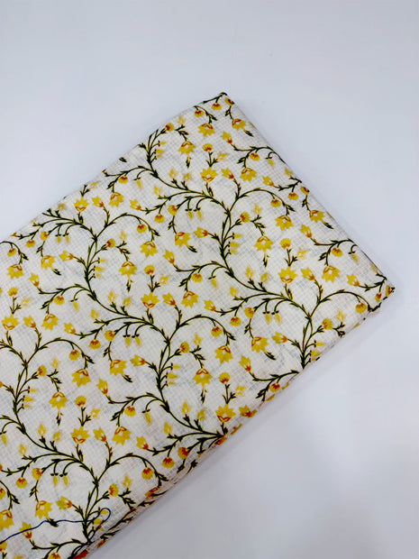 Off-White Yellow Floral Vine Printed running material