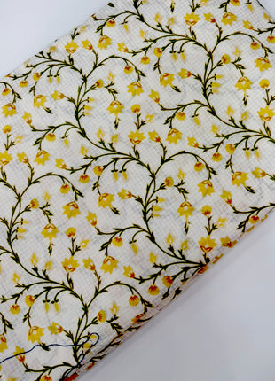 Off-White Yellow Floral Vine Printed running material
