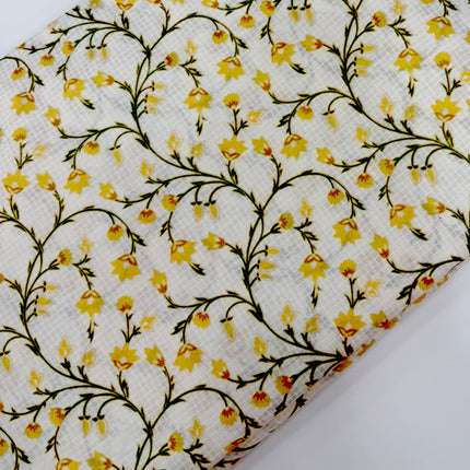Off-White Yellow Floral Vine Printed running material