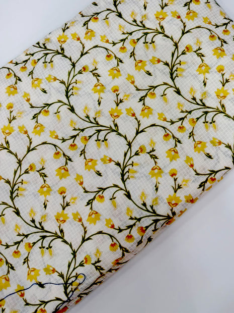 Off-White Yellow Floral Vine Printed running material