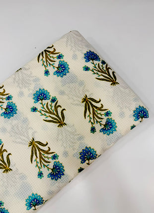 Off-White Blue Floral Hand-Block Printed running material