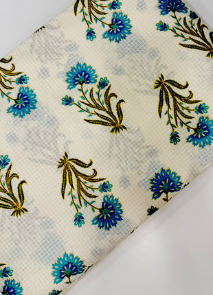 Off-White Blue Floral Hand-Block Printed running material