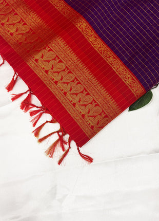 Premium Royal Purple &amp; Crimson Red Kalyani Cotton Saree
