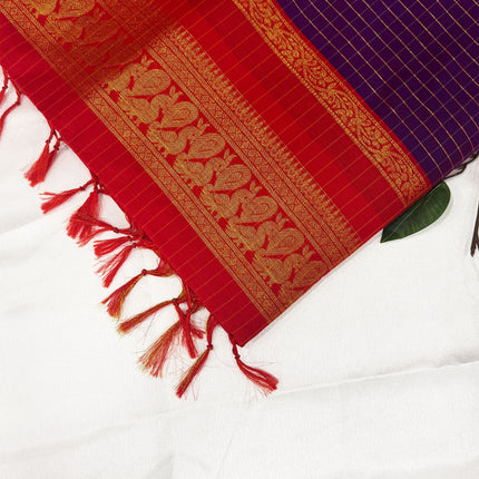 Premium Royal Purple &amp; Crimson Red Kalyani Cotton Saree