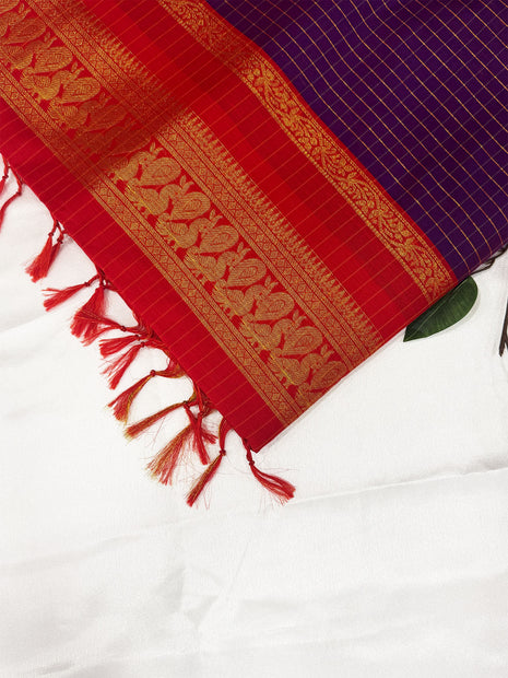 Premium Royal Purple &amp; Crimson Red Kalyani Cotton Saree
