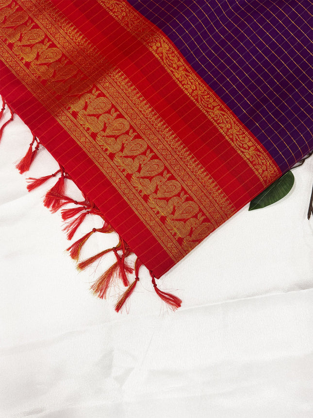 Premium Royal Purple &amp; Crimson Red Kalyani Cotton Saree
