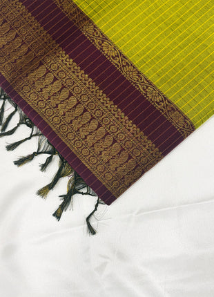 Premium Olive Green &amp; Deep Wine Kalyani Cotton Saree