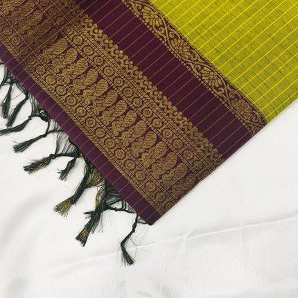 Premium Olive Green &amp; Deep Wine Kalyani Cotton Saree