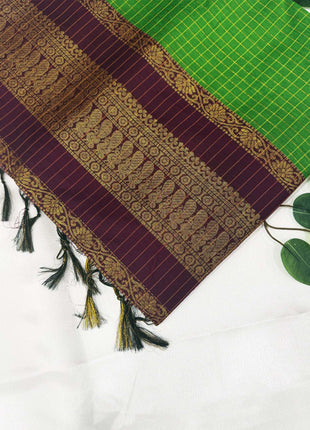 Premium Leaf Green &amp; Deep Plum Kalyani Cotton Saree
