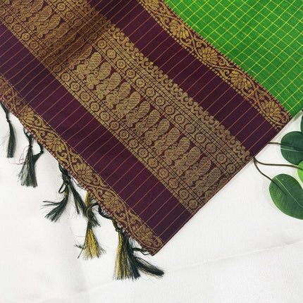 Premium Leaf Green &amp; Deep Plum Kalyani Cotton Saree