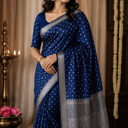 Royal Navy Blue Geometric Saree
