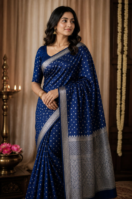 Royal Navy Blue Geometric Saree
