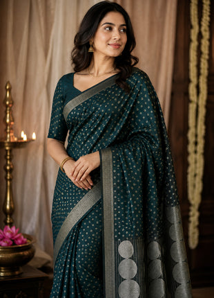 Elegant Dark Green Geometric Saree