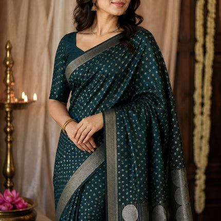 Elegant Dark Green Geometric Saree