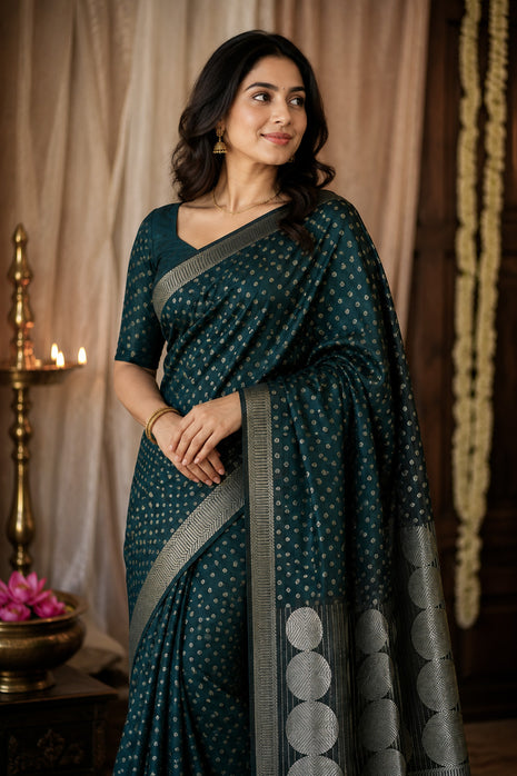 Elegant Dark Green Geometric Saree