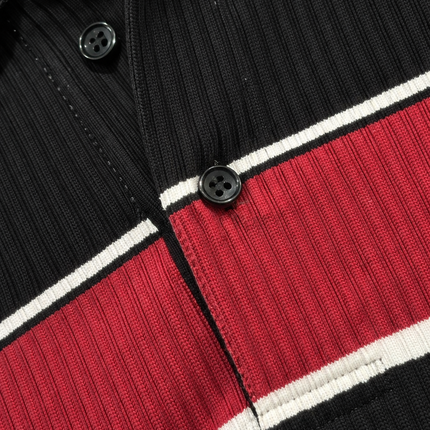 Men's Black & Burgundy Striped Ribbed Polo T-Shirt