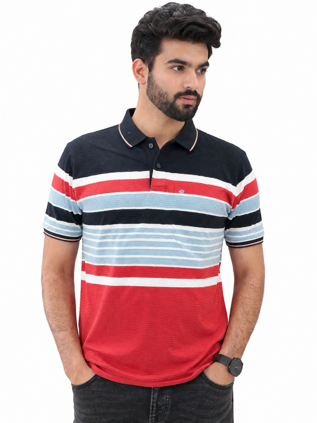 Men's Regular Fit Striped Polo T-Shirt