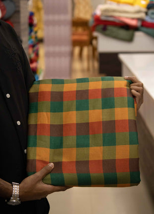 Multicolor Earthy Checked Cotton Running material