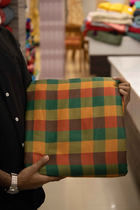 Multicolor Earthy Checked Cotton Running material