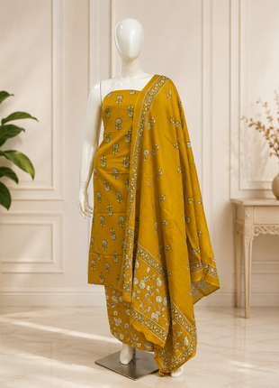 Mustard Yellow Floral Printed Cotton Suit Set