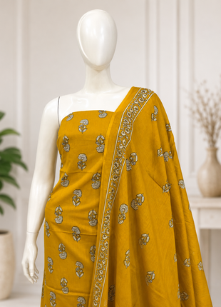 Mustard Yellow Floral Printed Cotton Suit Set
