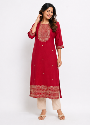 Crimson Red Heavy Embroidered Kurti