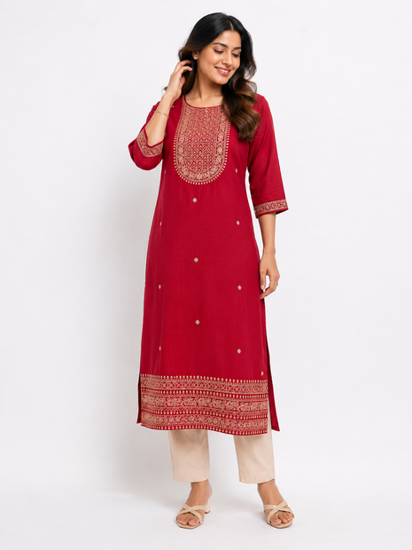 Crimson Red Heavy Embroidered Kurti