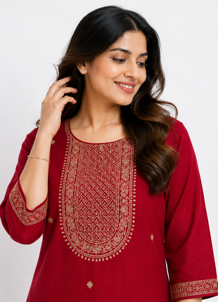Crimson Red Heavy Embroidered Kurti