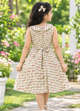 Desert Camel Printed Beige Cotton A-Line Frock