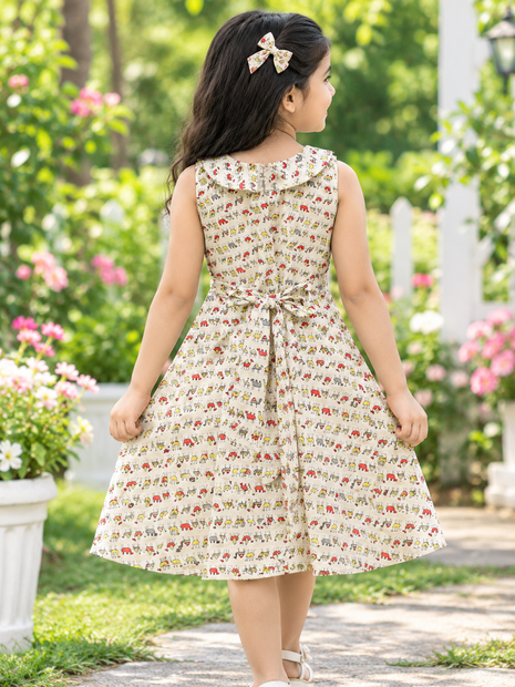 Desert Camel Printed Beige Cotton A-Line Frock