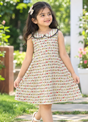 Desert Camel Printed Beige Cotton A-Line Frock