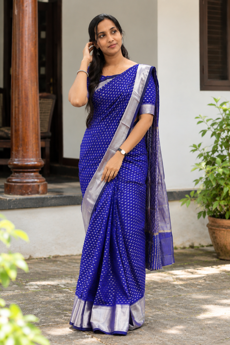 Royal Blue & Silver Traditional Saree
