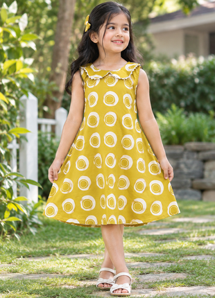 Sunny Yellow Polka Dot Cotton A-Line Frock
