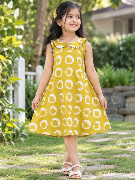 Sunny Yellow Polka Dot Cotton A-Line Frock
