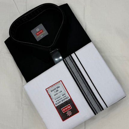 RIXO Men's Classic Black Shirt &amp; Matching Mundu Set