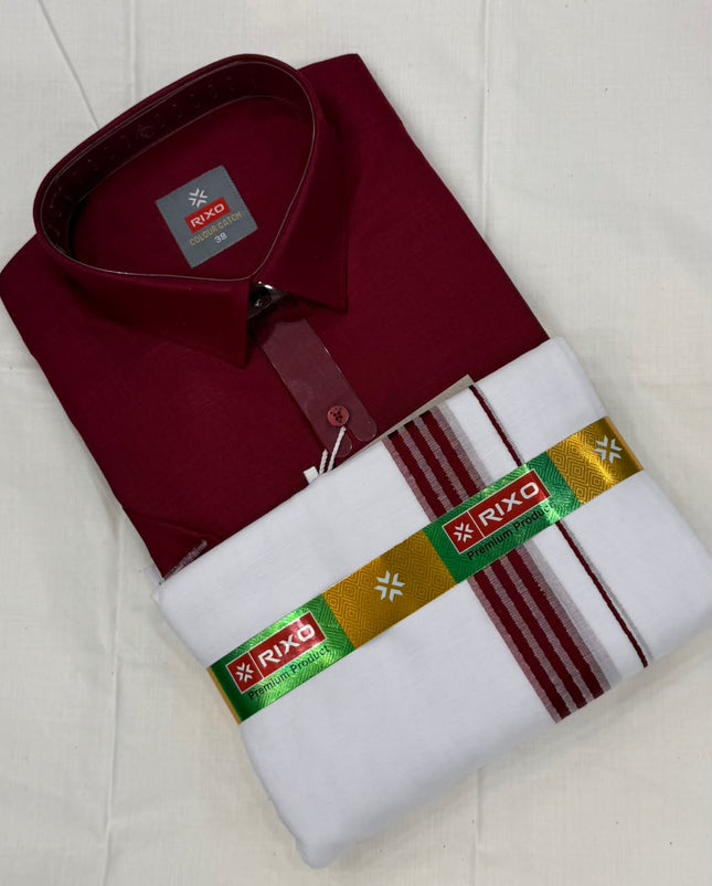 RIXO Men's Ethnic Shirt & Matching Mundu Set