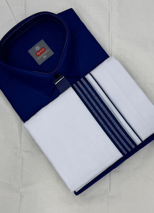 RIXO Men's Royal Blue Shirt &amp; Matching Mundu Set