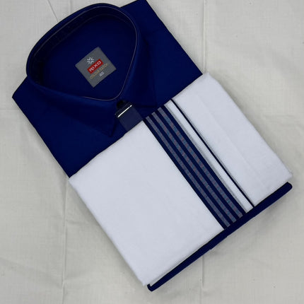 RIXO Men's Royal Blue Shirt &amp; Matching Mundu Set